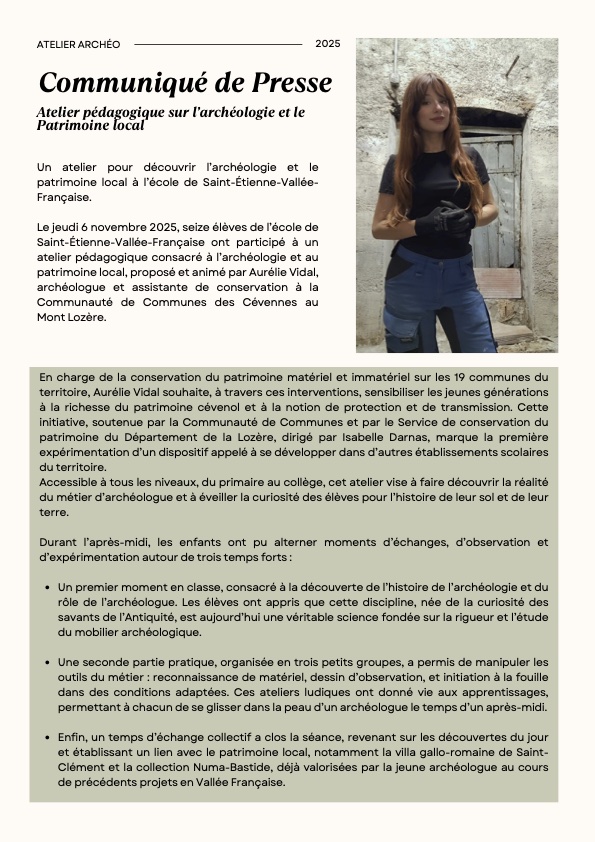 Communique de Presse atelier archeologique p1